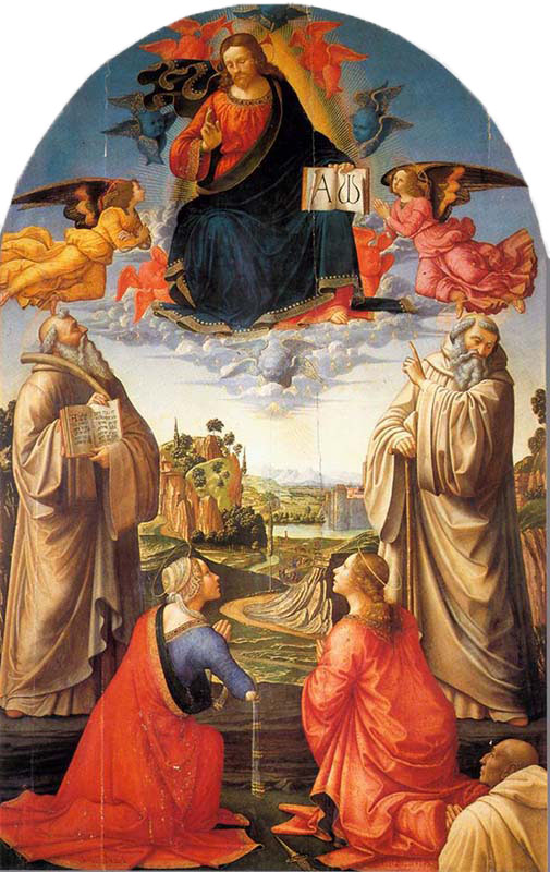 Christ in Heaven with four Saints and a Donor